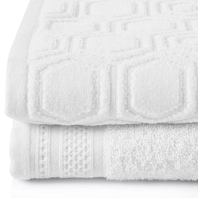 Honeycomb Jacquard 12-Piece Cotton Velour Bath Towel Set - White
