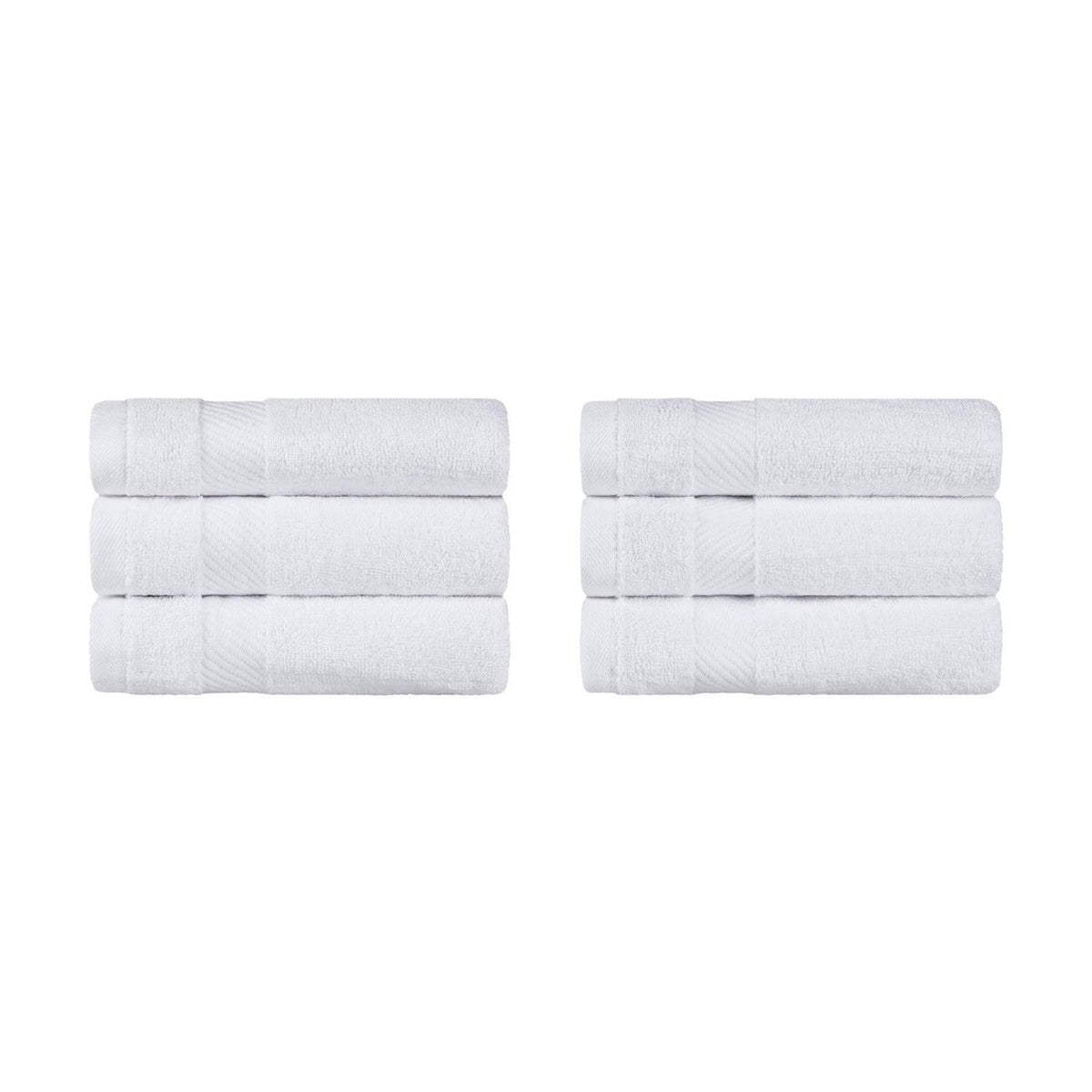 Egyptian Cotton Dobby Border Medium Weight 6 Piece Hand Towel Set - White
