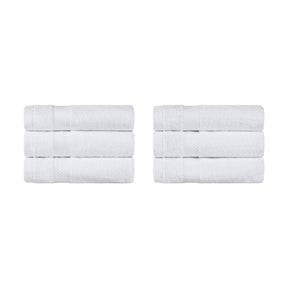 Egyptian Cotton Dobby Border Medium Weight 6 Piece Hand Towel Set - White