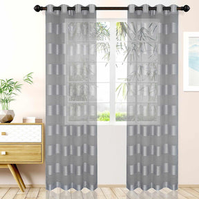 Dalisto Stripes 2-Piece Grommet Sheer Curtain Panel Set - Graphite