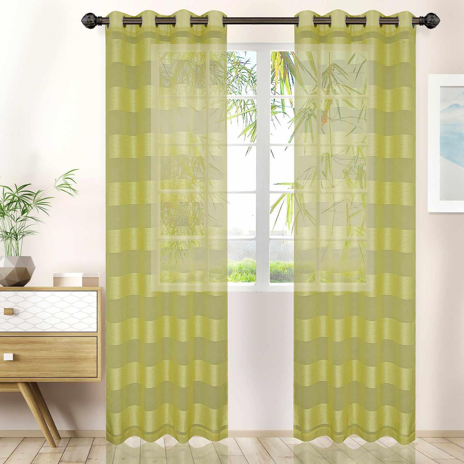 Dalisto Stripes 2-Piece Grommet Sheer Curtain Panel Set - Lime