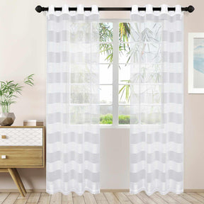 Dalisto Stripes 2-Piece Grommet Sheer Curtain Panel Set - White