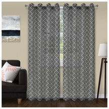 Sheer Modern Geometric Trellis Grommet Curtain Panels  - Black