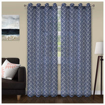 Sheer Modern Geometric Trellis Grommet Curtain Panels  - Blue