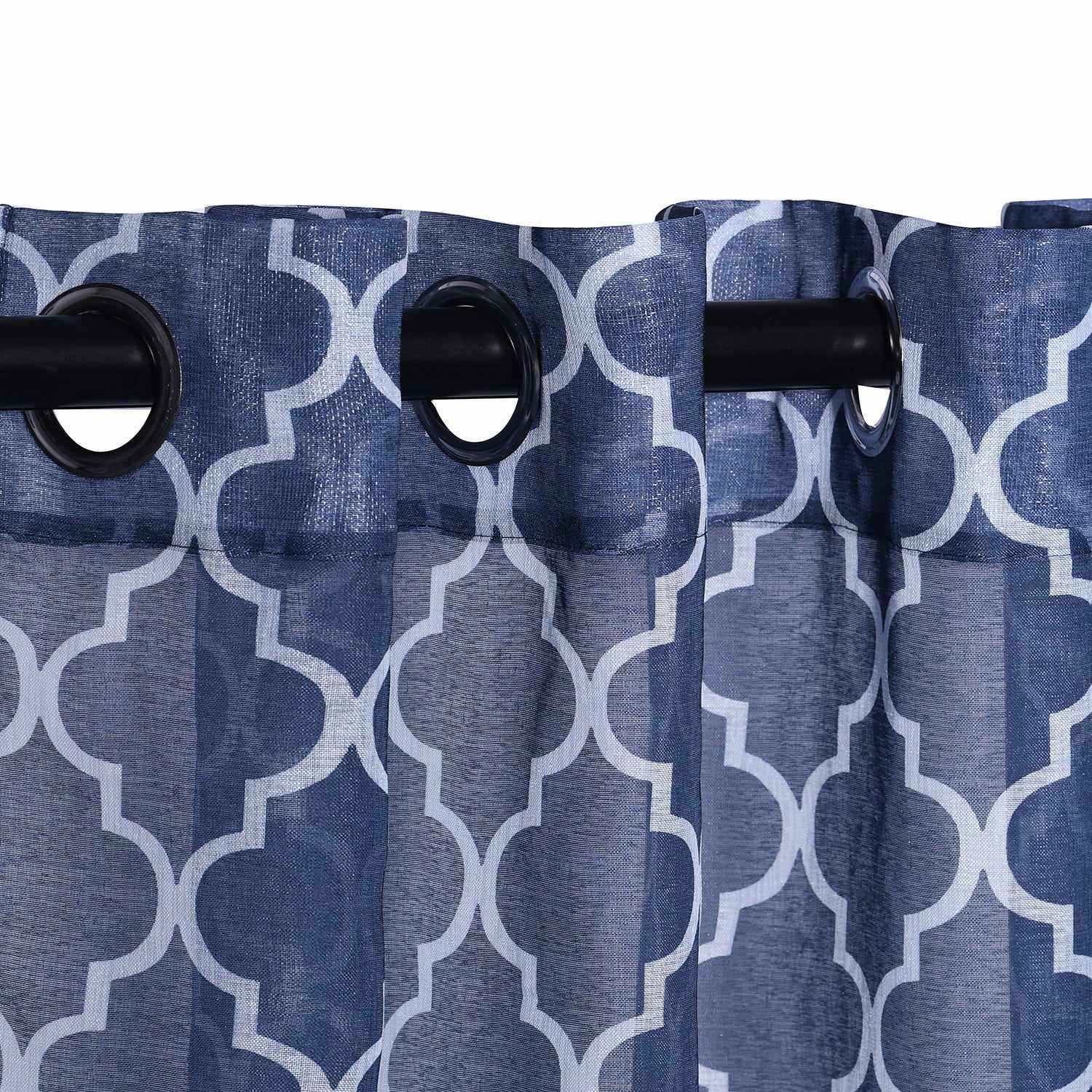 Sheer Modern Geometric Trellis Grommet Curtain Panels  - Blue