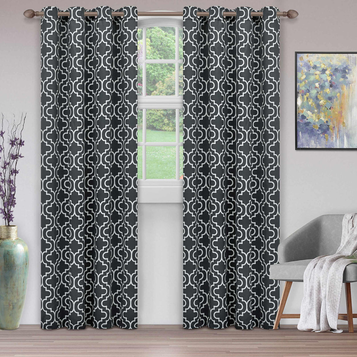 Moroccan Trellis Grommet 2-Piece Blackout Curtain Panel Set - Grey