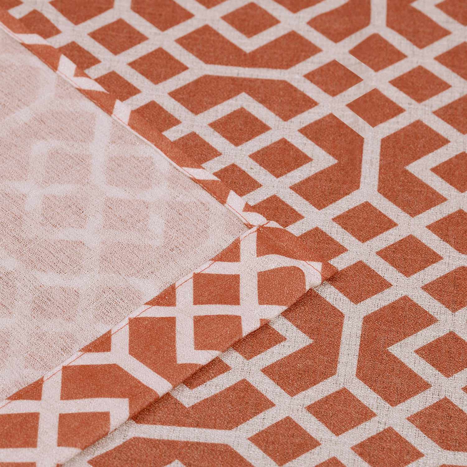 Geometric Semi Sheer 2-Piece Curtain Panel Set - Rust