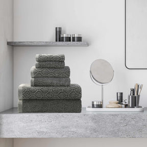 Denim Wash Jacquard 6-Piece Cotton Bath Towel Set - Grey