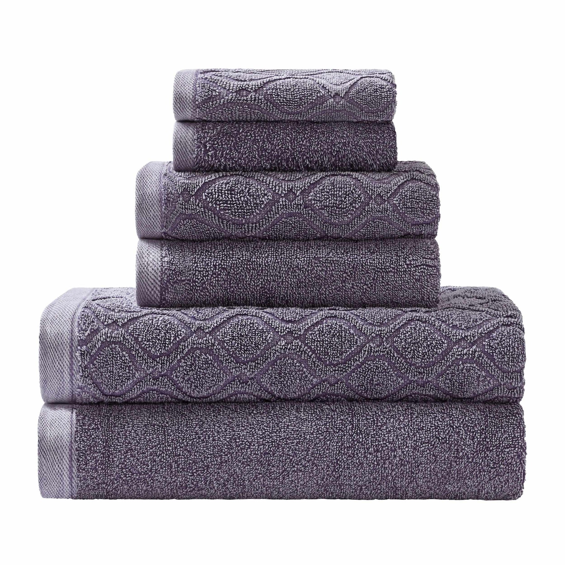 Denim Wash Jacquard 6-Piece Cotton Bath Towel Set - Lilac
