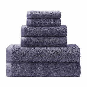 Denim Wash Jacquard 6-Piece Cotton Bath Towel Set - Navy Blue