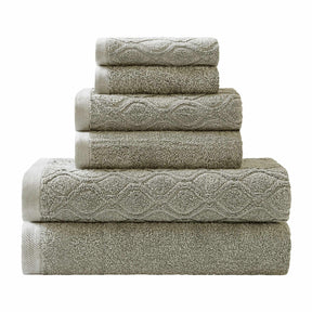Denim Wash Jacquard 6-Piece Cotton Bath Towel Set - Sage