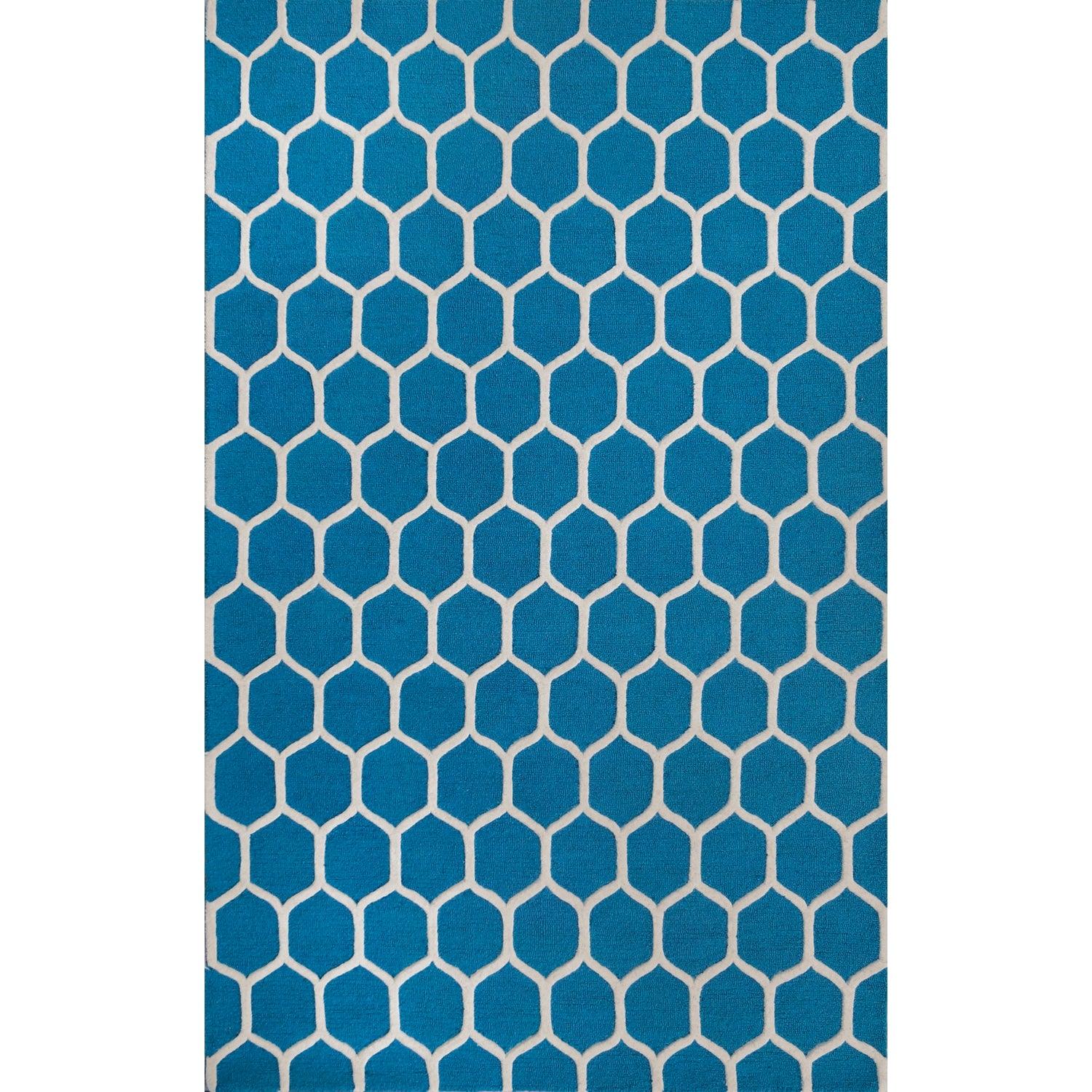  Superior Honeycomb Modern Geometric Hand Tufted Wool Area Rug - Teal/Ivory