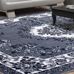  Seraphina Traditional Floral Non-Slip Indoor Area Rug Or Runner Rug Or Door Mat - Black-White