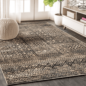 Formal Geometric Border Indoor Area Rug or Runner - Cream