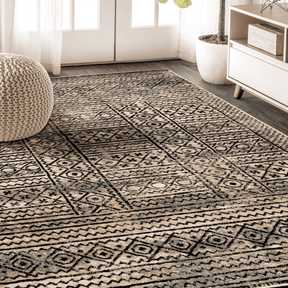 Formal Geometric Border Indoor Area Rug or Runner - Cream