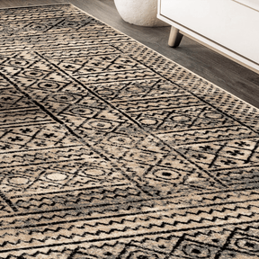 Formal Geometric Border Indoor Area Rug or Runner - Cream