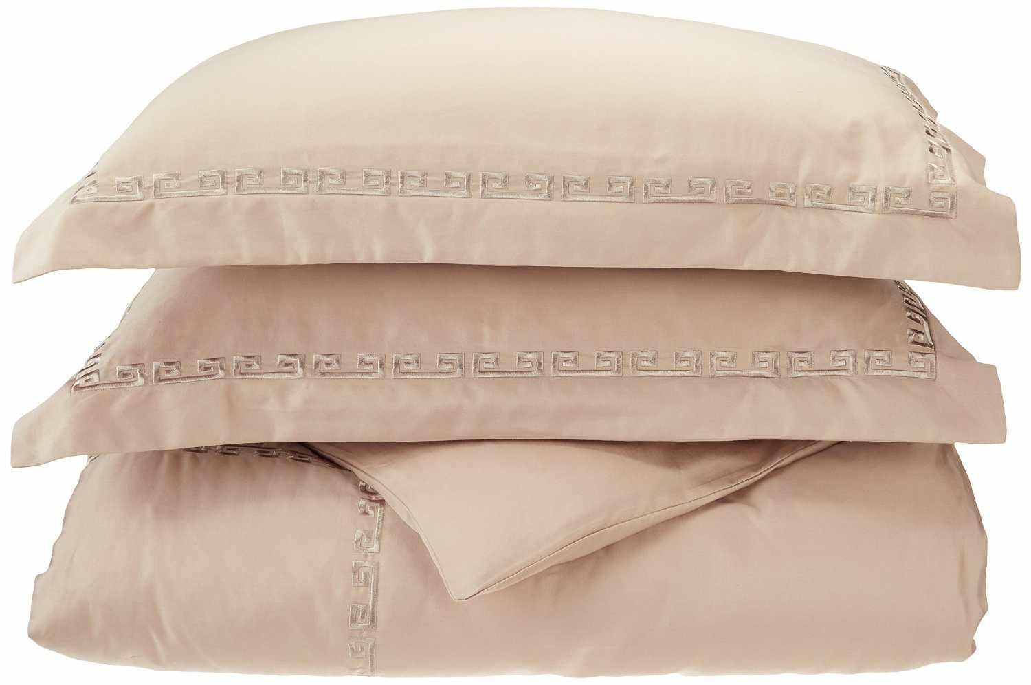 Superior 600-Thread Count Combed Cotton Greek Key Embroidered Deep Pocket Bed Sheets - Beige