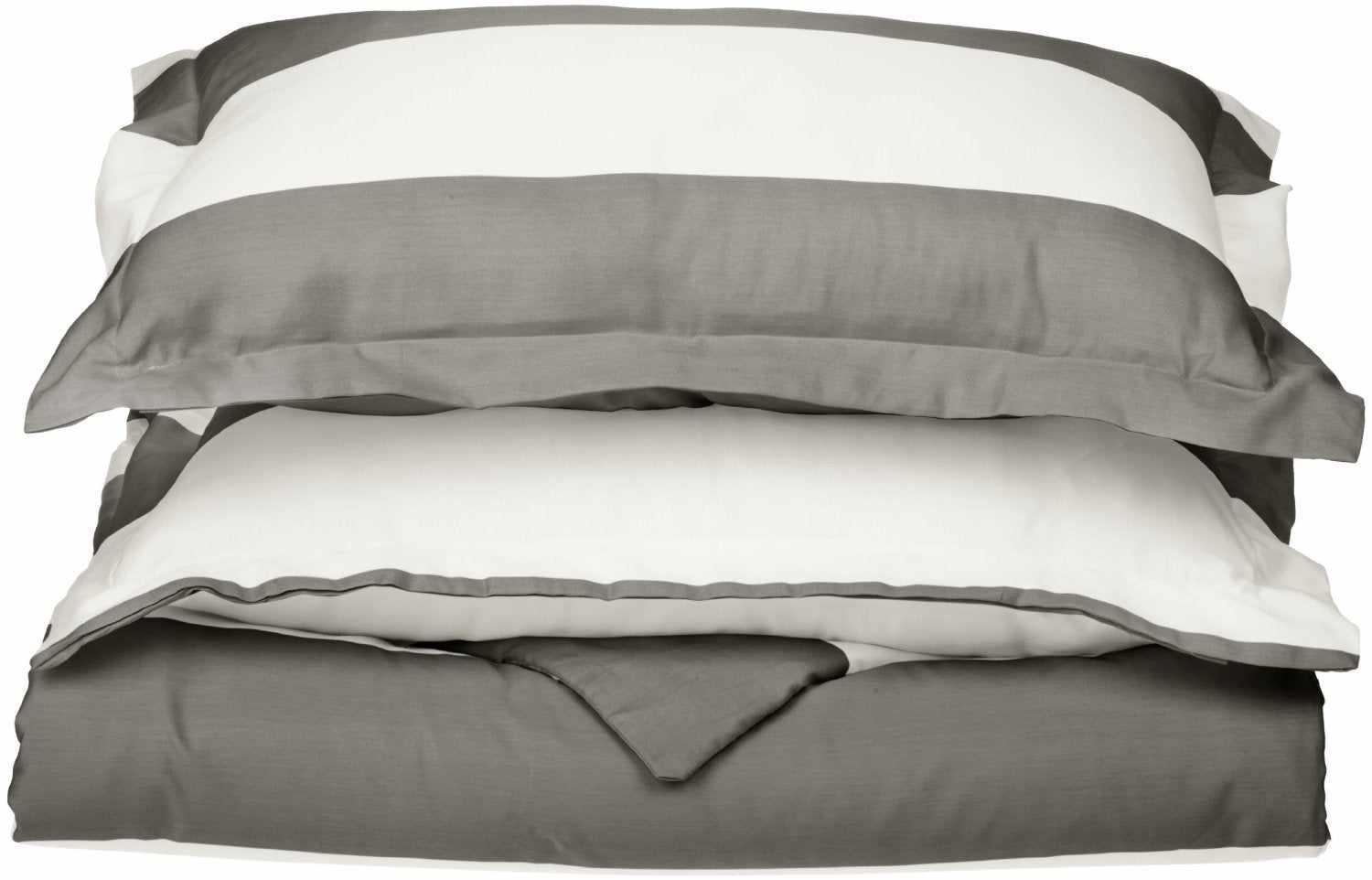 Superior Cotton and Polyester Blend Cabana Stripe Duvet Cover Set - Grey