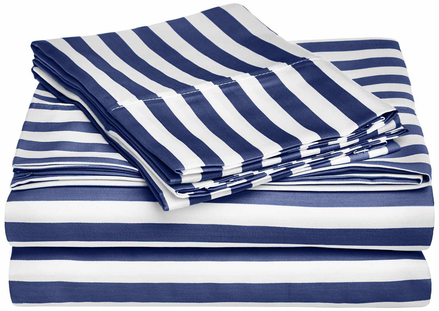 Superior Cotton and Polyester Blend Cabana Stripe Sheet Set - Navy Blue