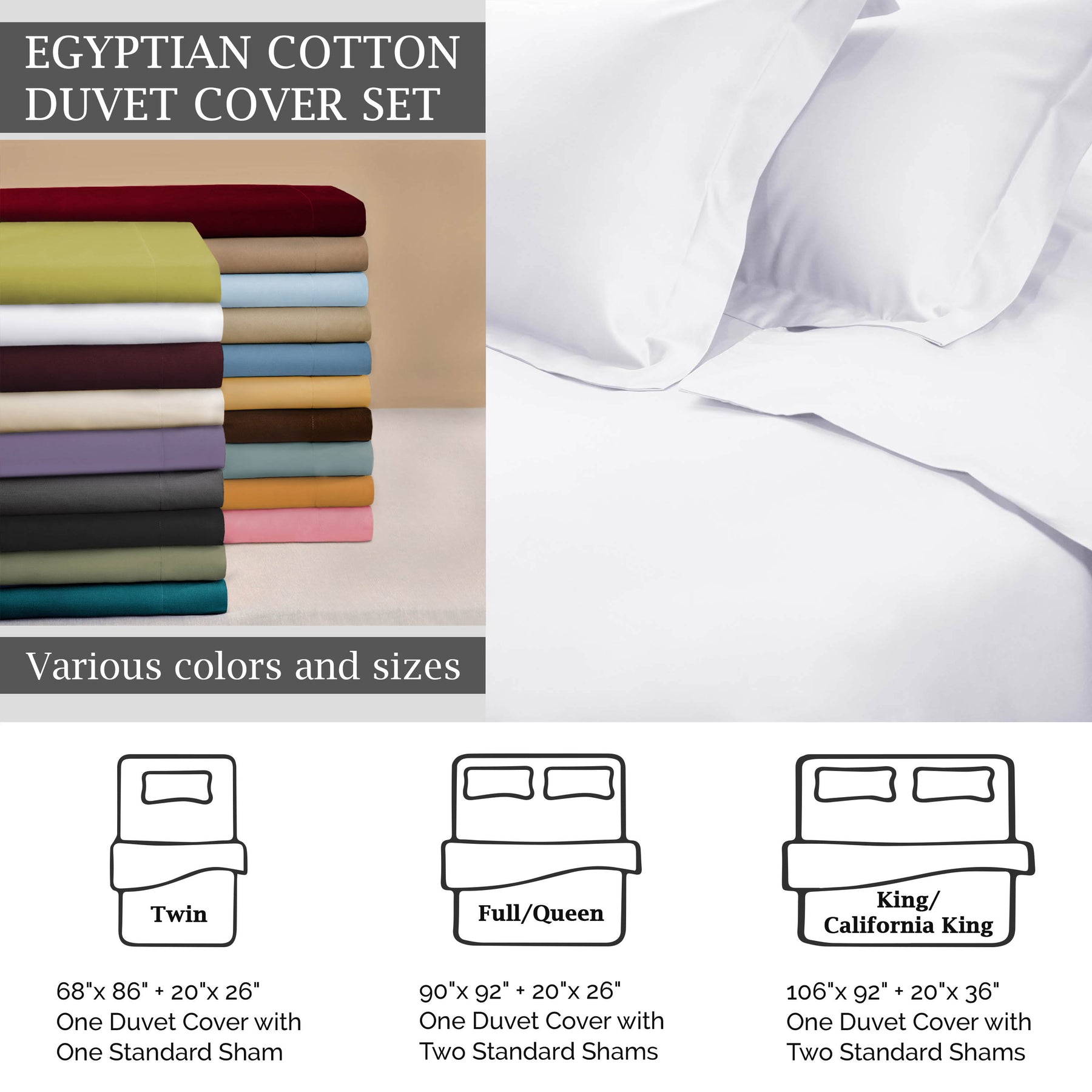 Superior Premium 650 Thread Count Egyptian Cotton Solid Duvet Cover Set - White