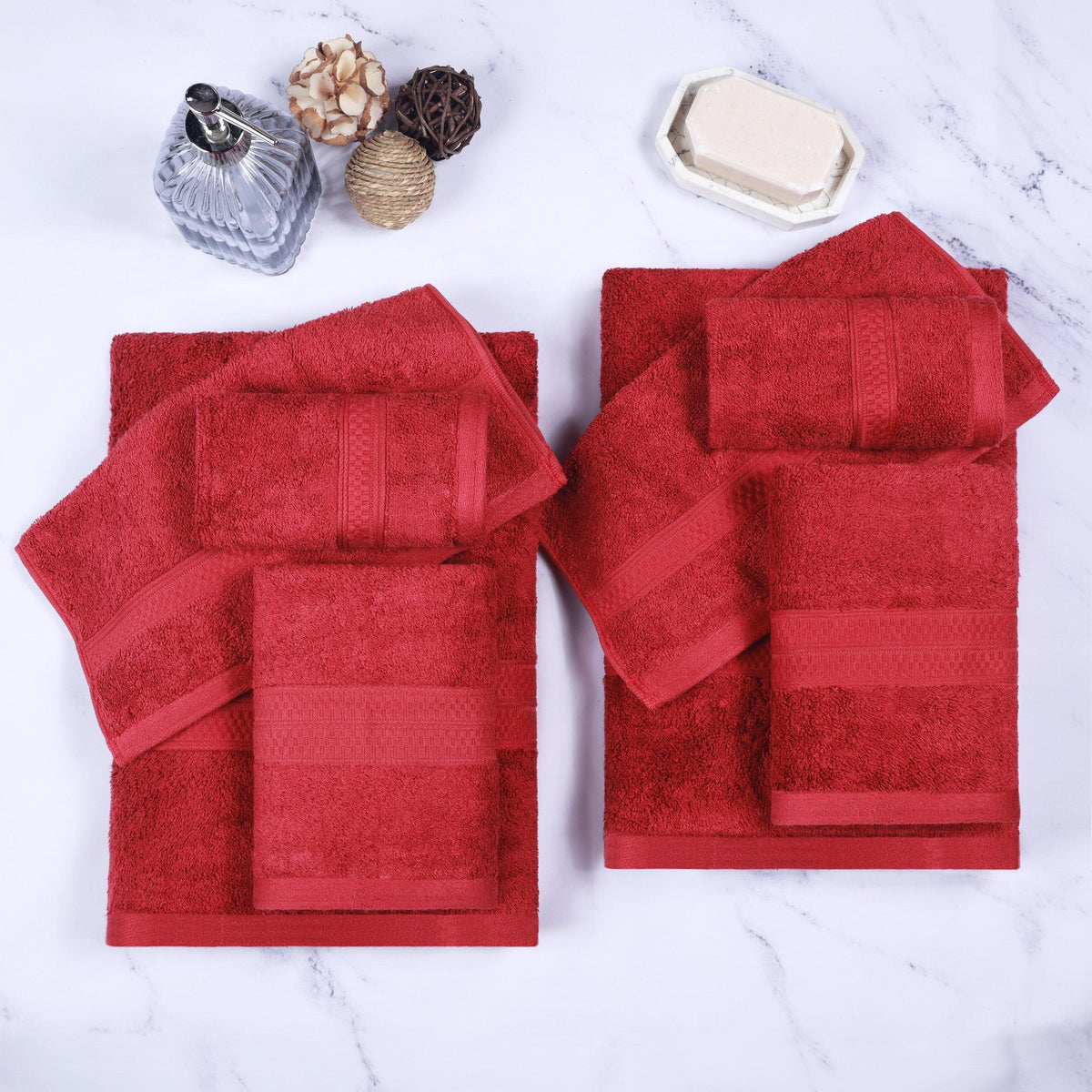  Ultra-Soft Hypoallergenic Rayon from Bamboo Cotton Blend Assorted Bath Towel Set - Crimson