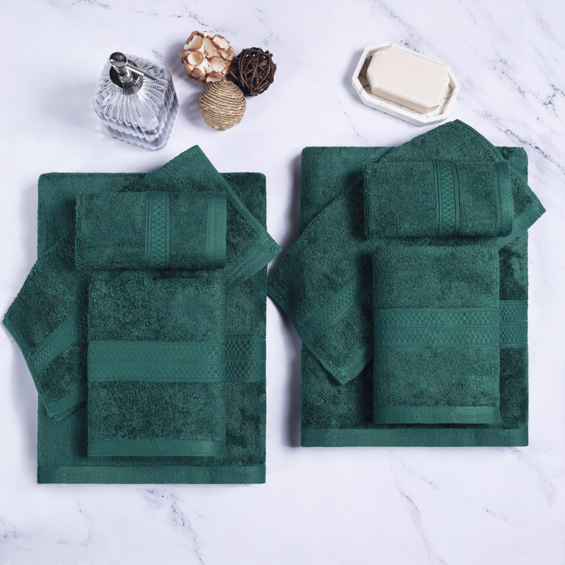  Ultra-Soft Hypoallergenic Rayon from Bamboo Cotton Blend Assorted Bath Towel Set -  Hunter Green