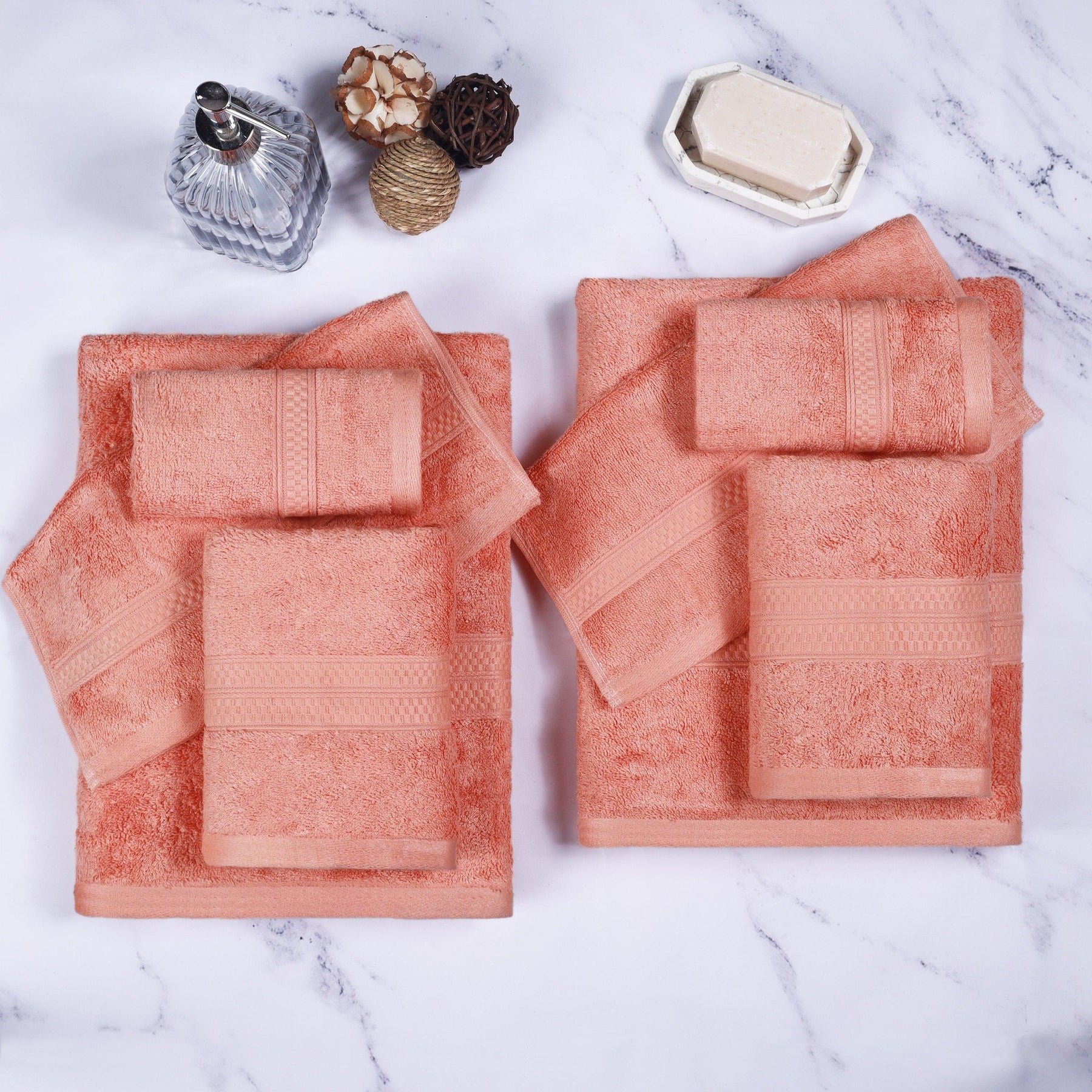  Ultra-Soft Hypoallergenic Rayon from Bamboo Cotton Blend Assorted Bath Towel Set -  Salmon