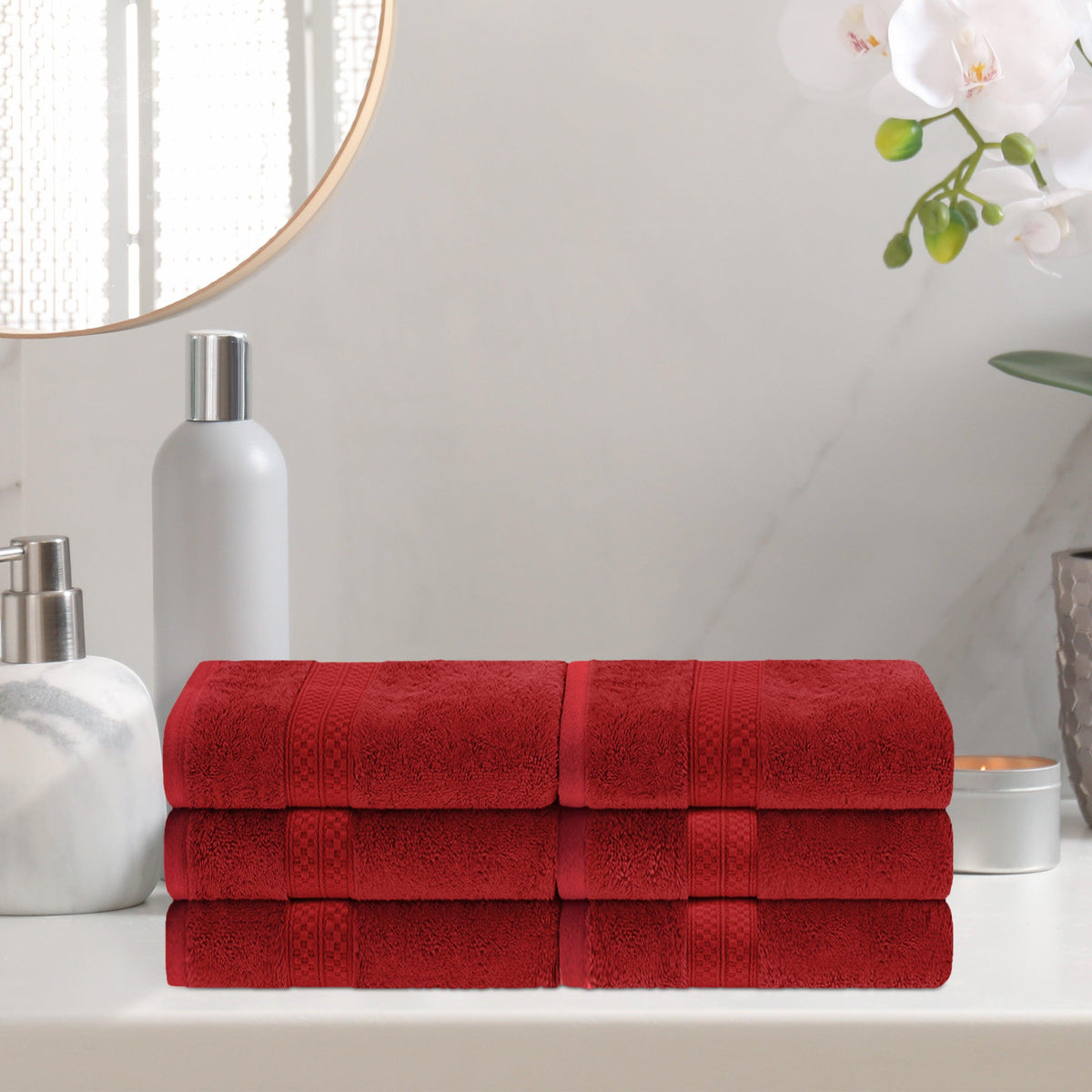 Rayon from Bamboo Ultra-Plush Heavyweight 6-Piece Hand Towel Set - Crimson