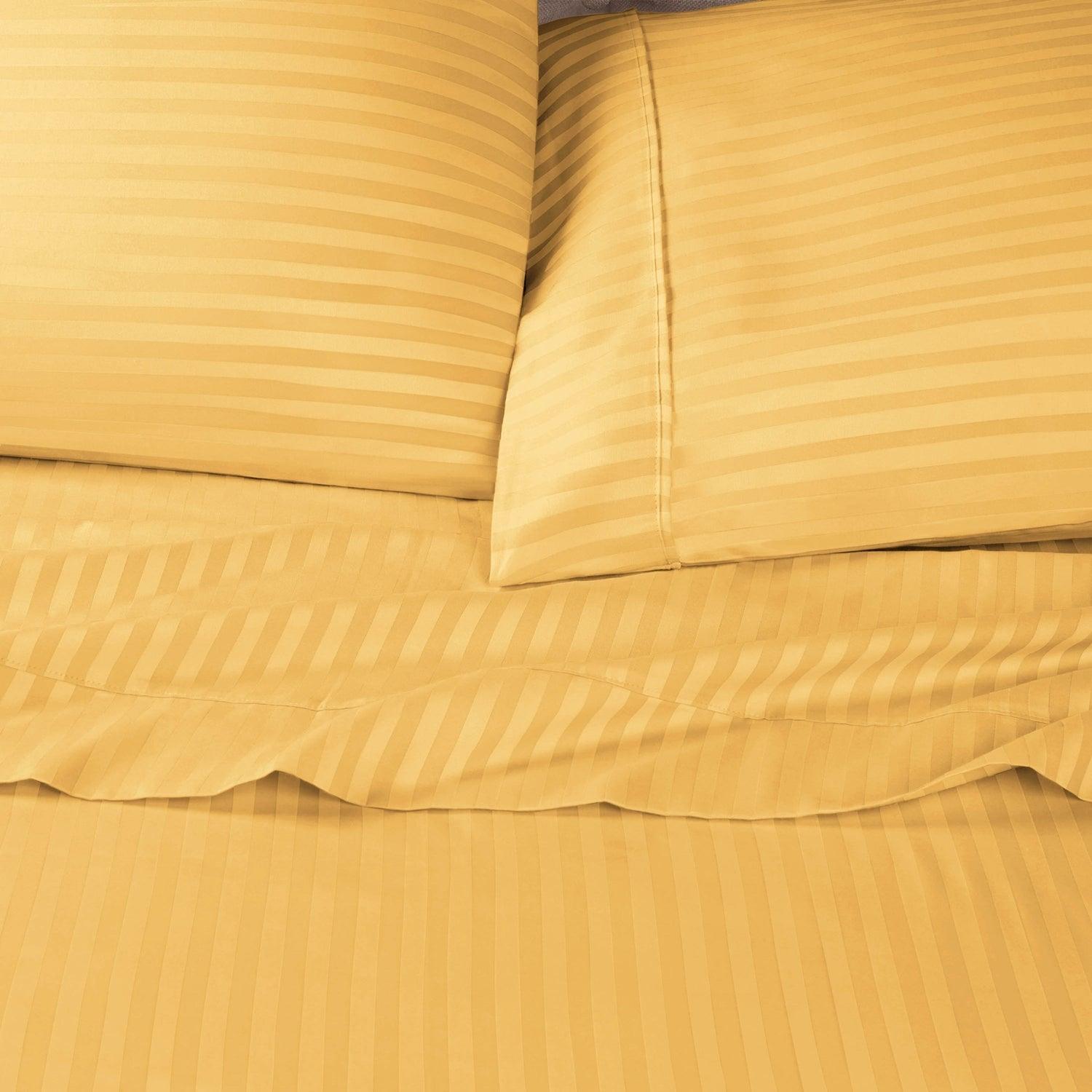 Premium 600 Thread Count Egyptian Cotton Striped Pillowcase Set - Gold