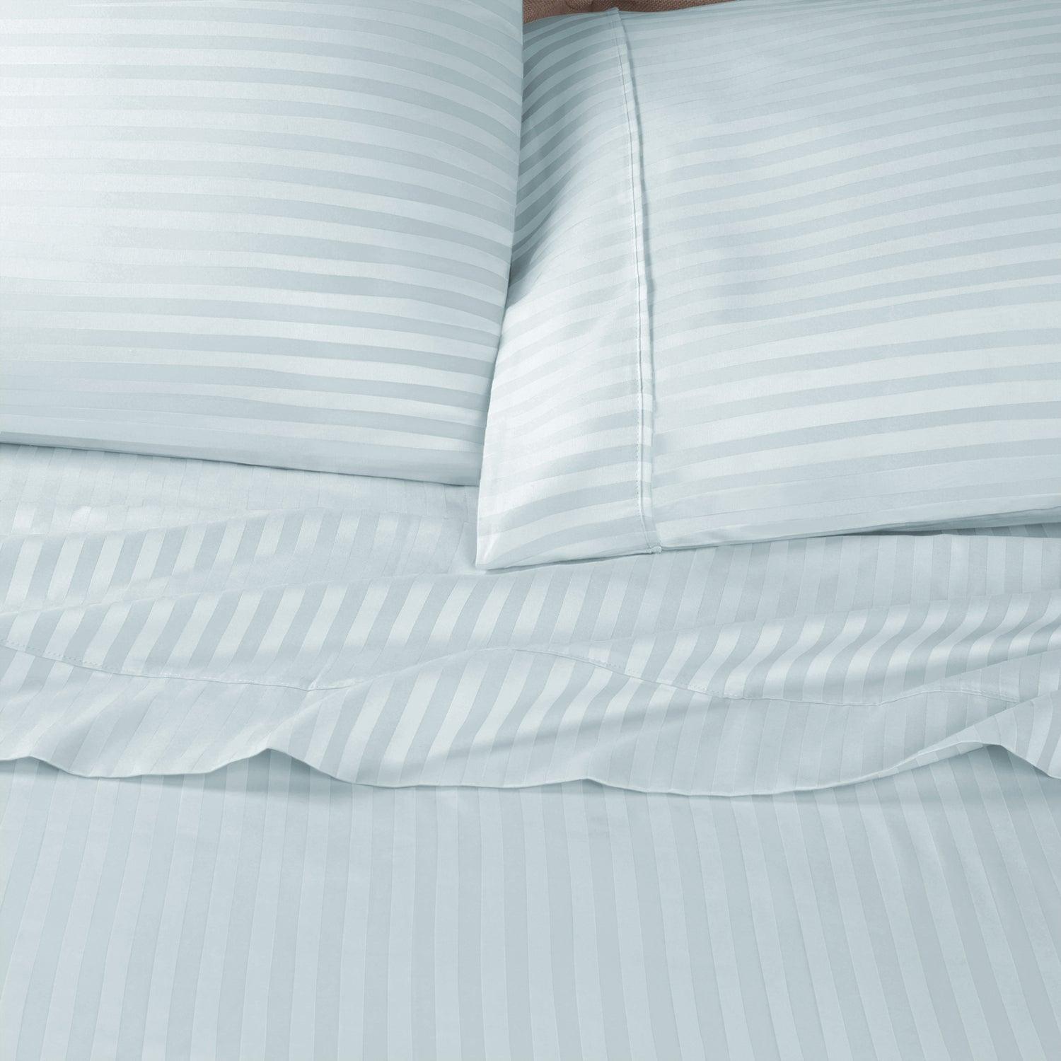 Premium 600 Thread Count Egyptian Cotton Striped Pillowcase Set - Light Blue