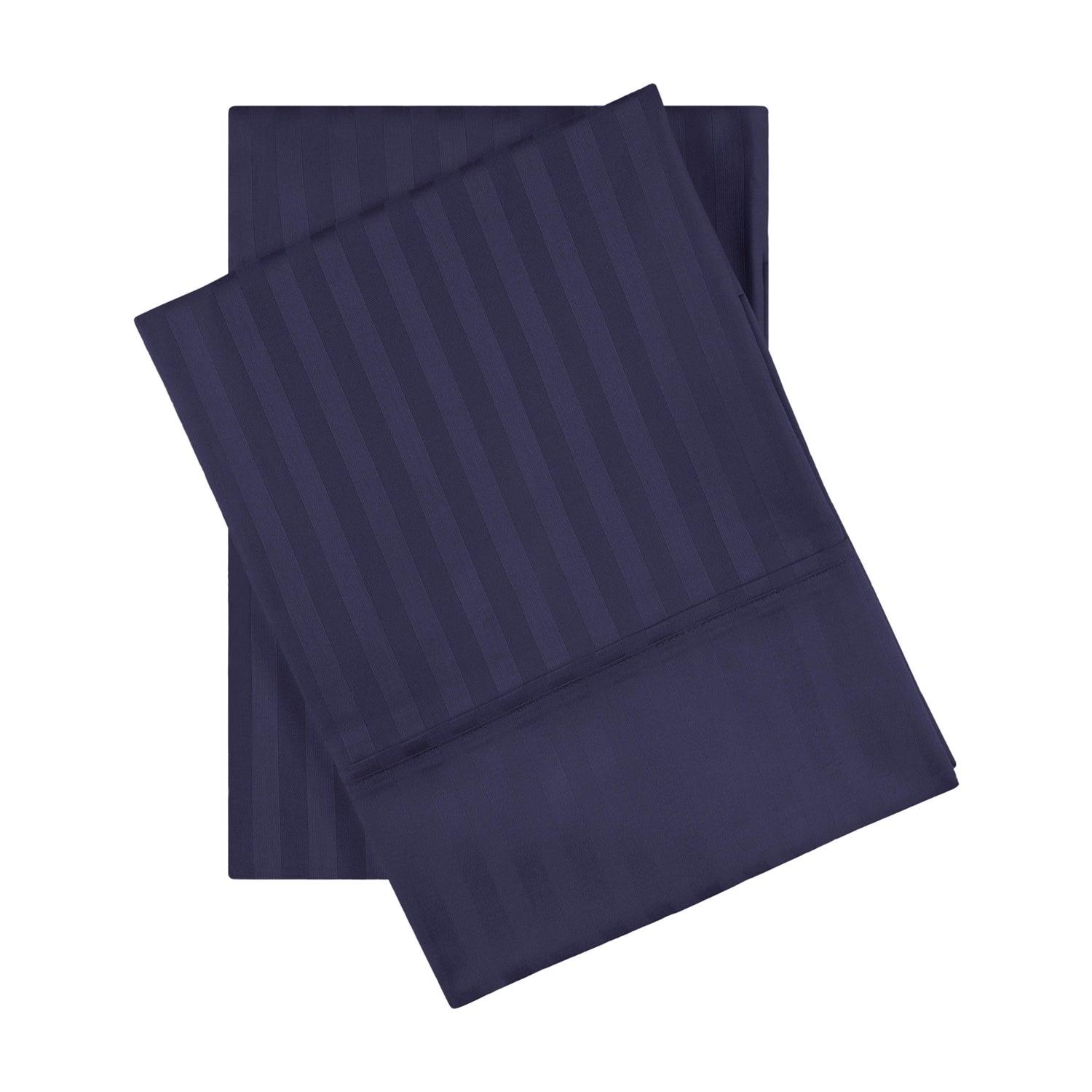 Premium 600 Thread Count Egyptian Cotton Striped Pillowcase Set - Navy Blue