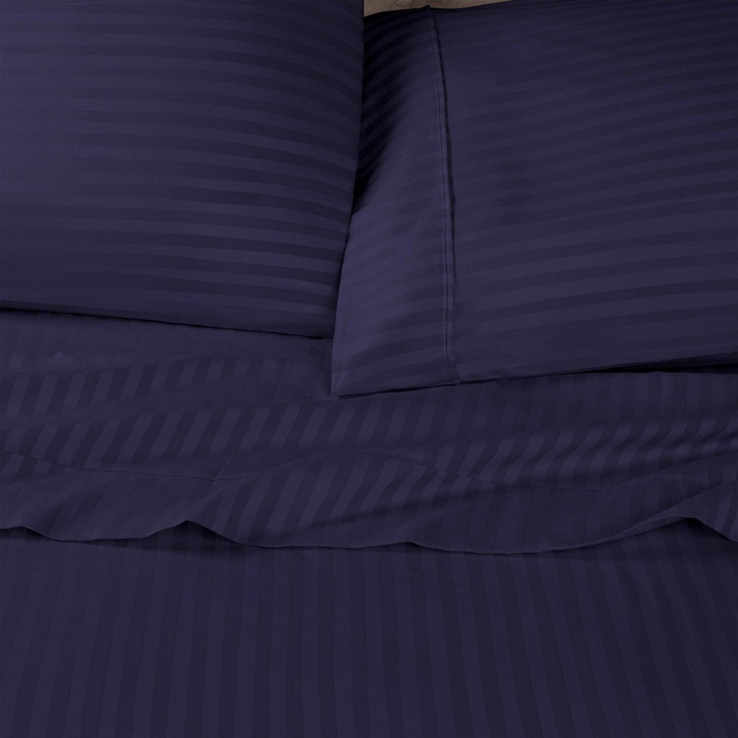 Premium 600 Thread Count Egyptian Cotton Striped Pillowcase Set - Navy Blue