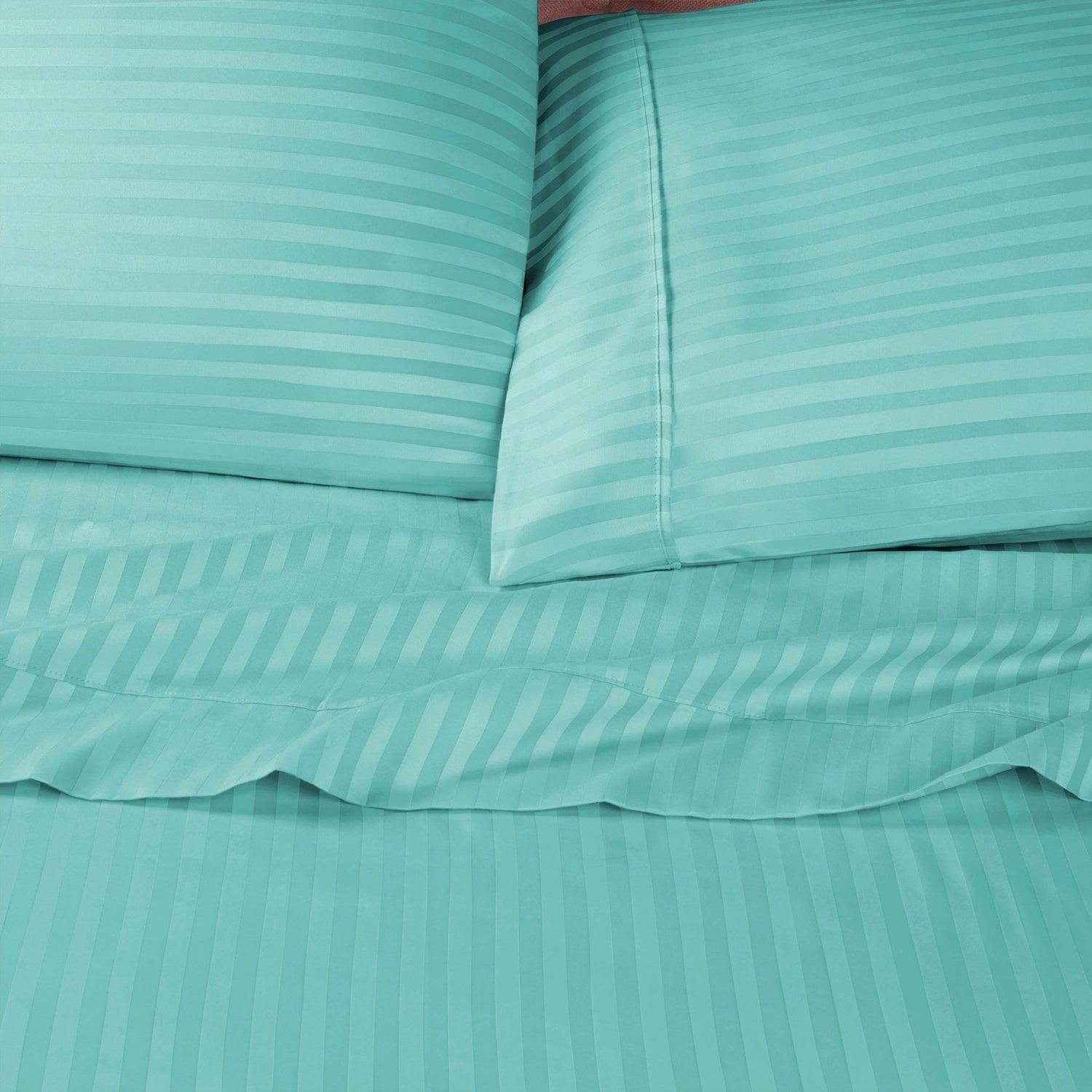 Premium 600 Thread Count Egyptian Cotton Striped Pillowcase Set - Teal