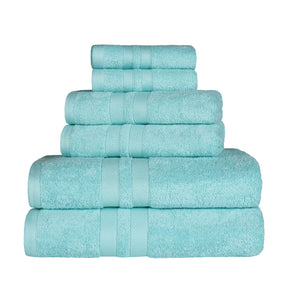 Superior Ultra Soft Cotton Absorbent Solid Assorted 6-Piece Towel Set - Cyan