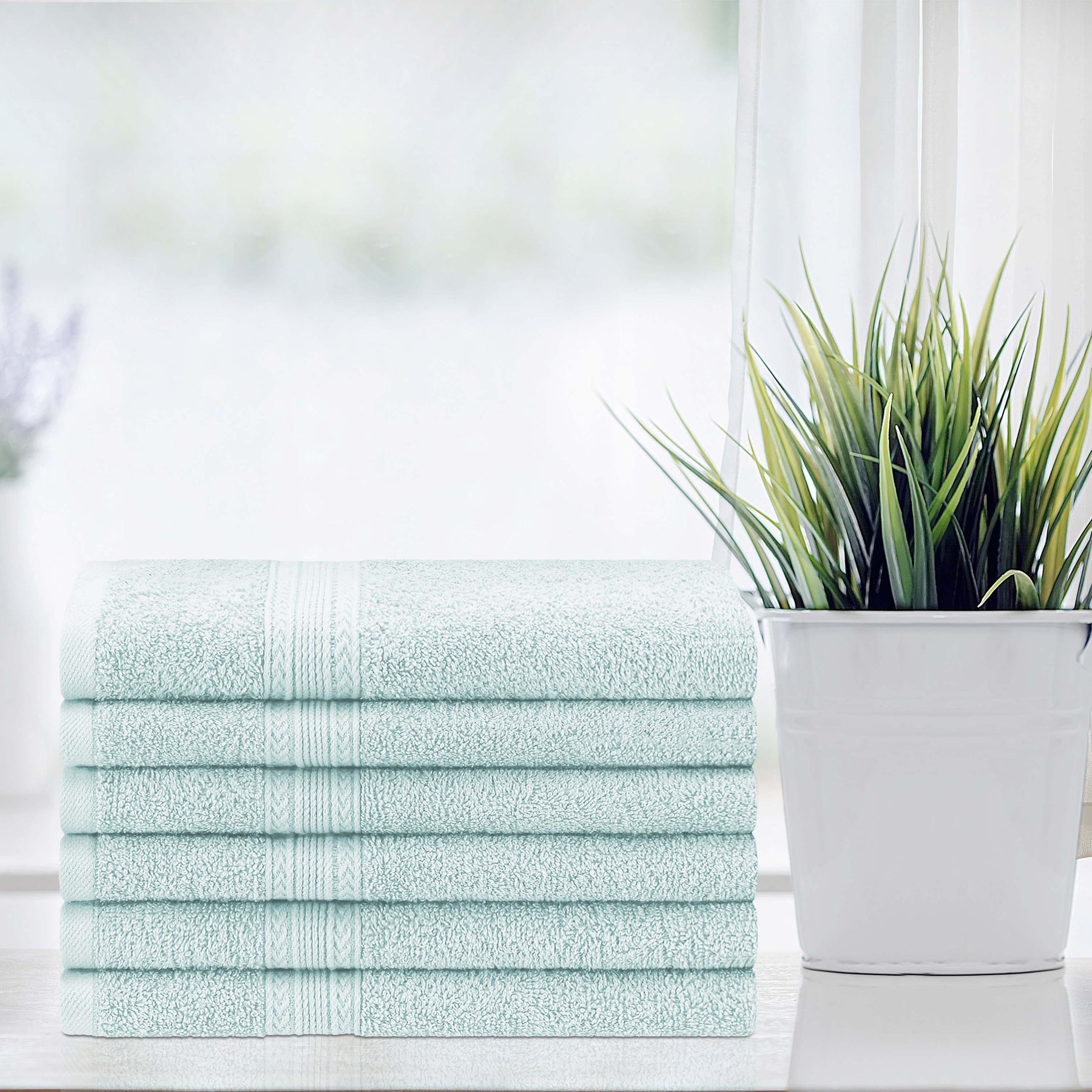 Superior Eco-Friendly Ring Spun Cotton 6-Piece Hand Towel Set - Aquamarine