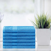 Superior Eco-Friendly Ring Spun Cotton 6-Piece Hand Towel Set - Aster Blue
