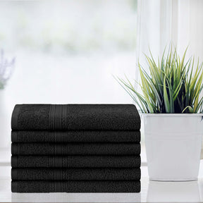 Superior Eco-Friendly Ring Spun Cotton 6-Piece Hand Towel Set - Black