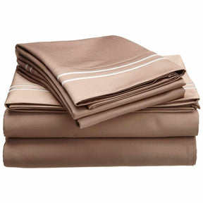 Superior 700-Thread Count Solid Egyptian Cotton Plush Deep Pocket Sheet Set - Taupe/Ivory