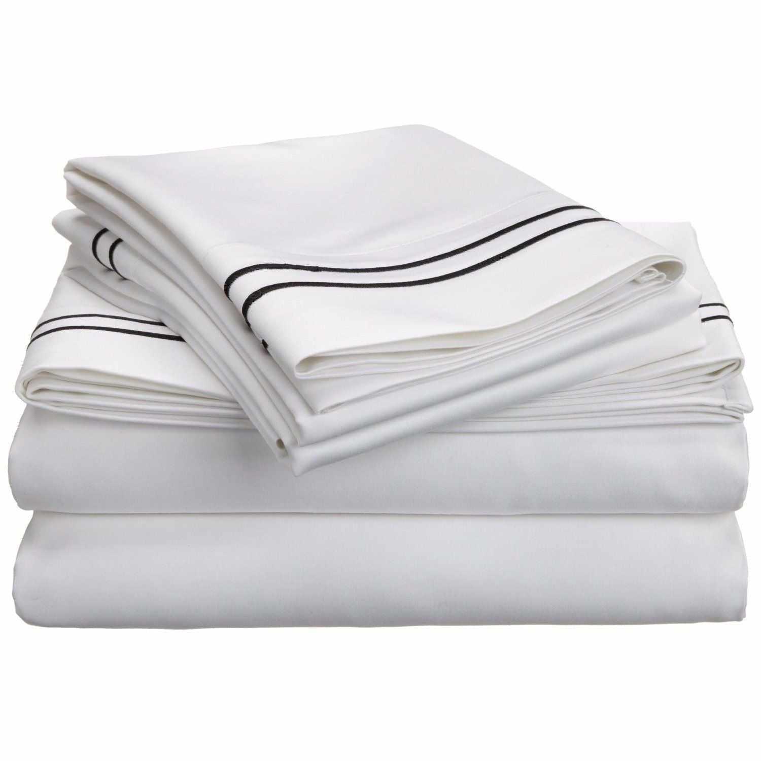 Superior 700-Thread Count Solid Egyptian Cotton Plush Deep Pocket Sheet Set - White/Black
