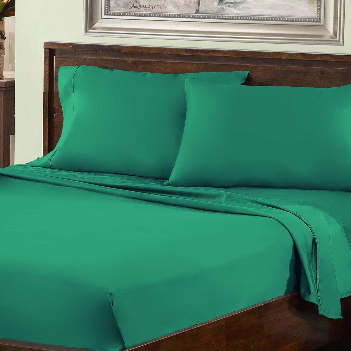 Superior Premium Plush Solid Deep Pocket Cotton Blend Bed Sheet Set - Hunter Green