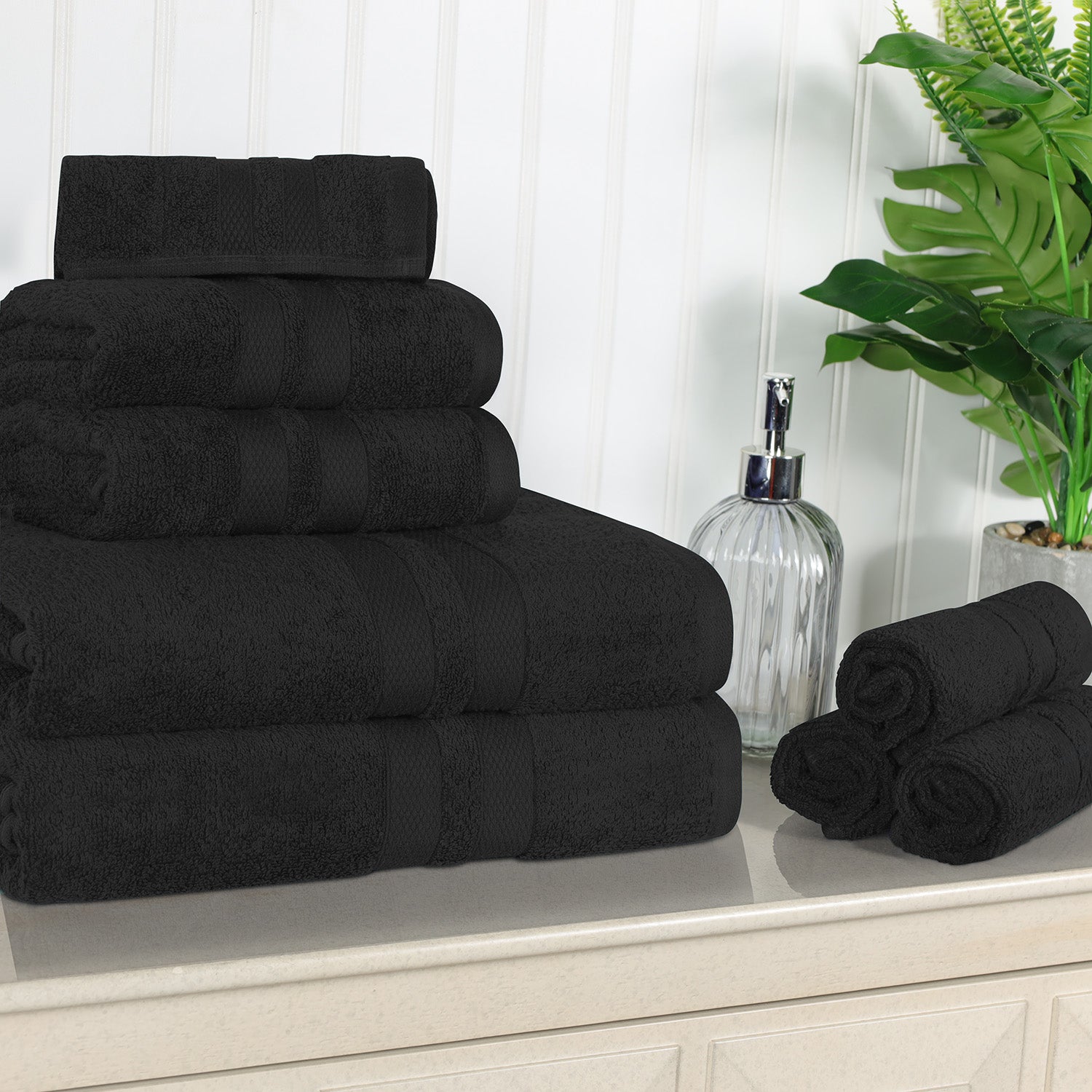 Superior Ultra Soft Cotton Absorbent Solid Assorted 8-Piece Towel Set -  Black