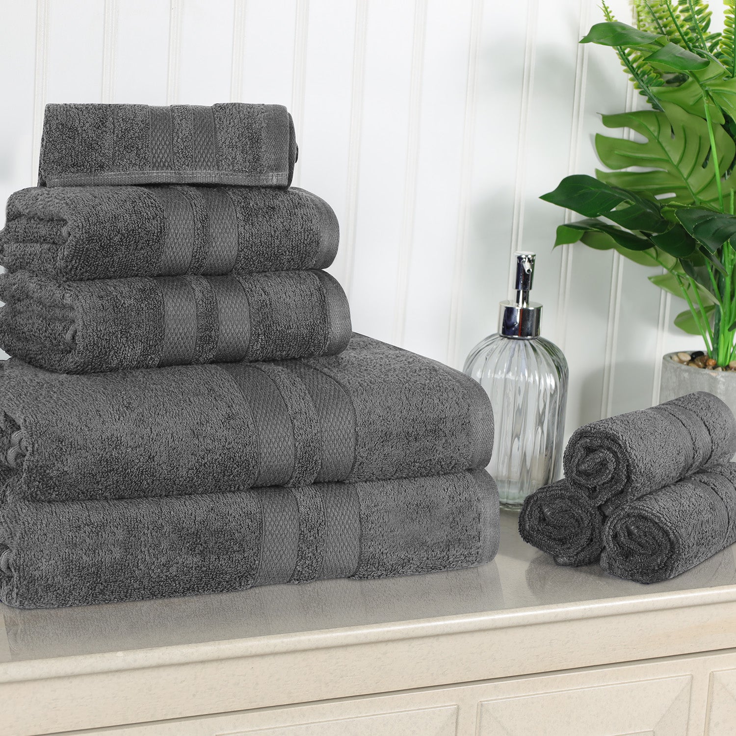 Superior Ultra Soft Cotton Absorbent Solid Assorted 8-Piece Towel Set - Charcoal
