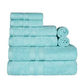 Superior Ultra Soft Cotton Absorbent Solid Assorted 8-Piece Towel Set - Cyan
