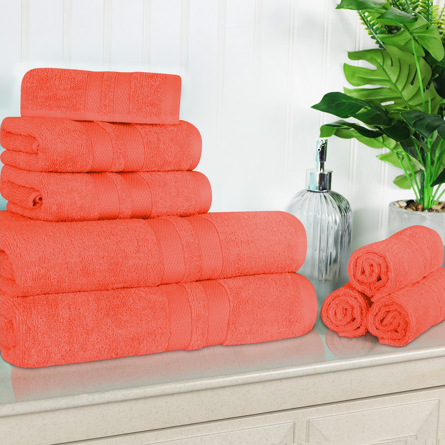 Superior Ultra Soft Cotton Absorbent Solid Assorted 8-Piece Towel Set - Tangerine