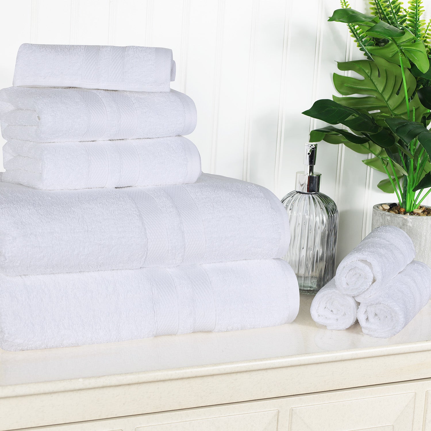 Superior Ultra Soft Cotton Absorbent Solid Assorted 8-Piece Towel Set - White