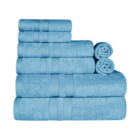 Superior Ultra Soft Cotton Absorbent Solid Assorted 8-Piece Towel Set - Denim Blue'