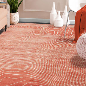 Modern Abstract Line Design Indoor Area Rug or Runner - Coral