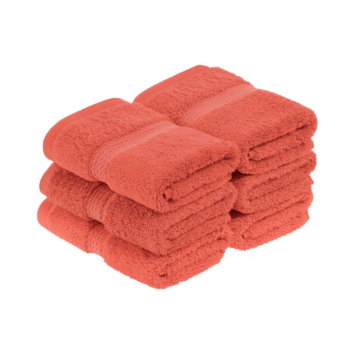 Egyptian Cotton Heavyweight 6 Piece Face Towel/ Washcloth Set - Coral