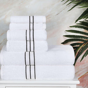  Turkish Cotton Heavyweight Ultra-Plush 6 Piece Bath Towel Set - White/Black