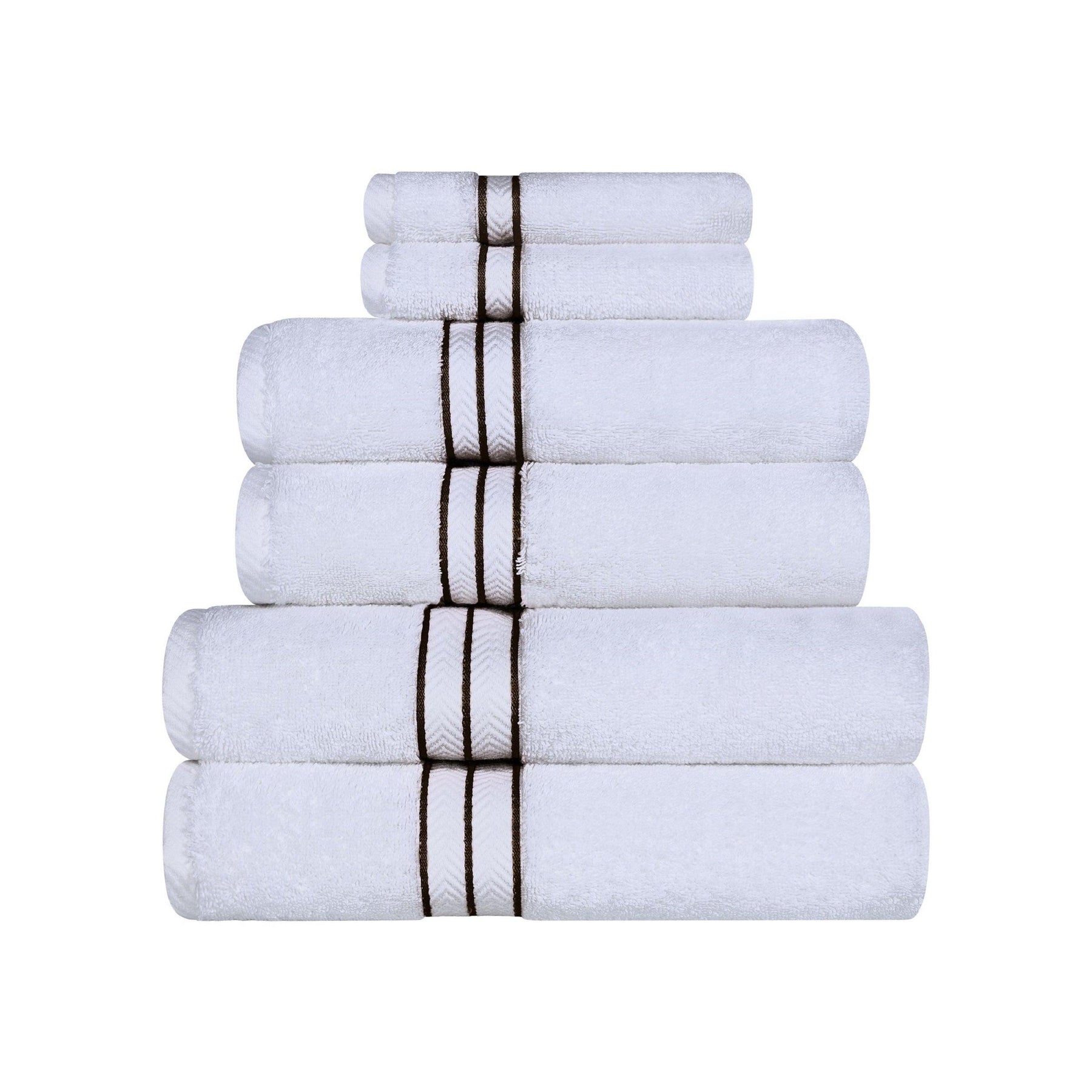 Turkish Cotton Heavyweight Ultra-Plush 6 Piece Bath Towel Set - White Choco